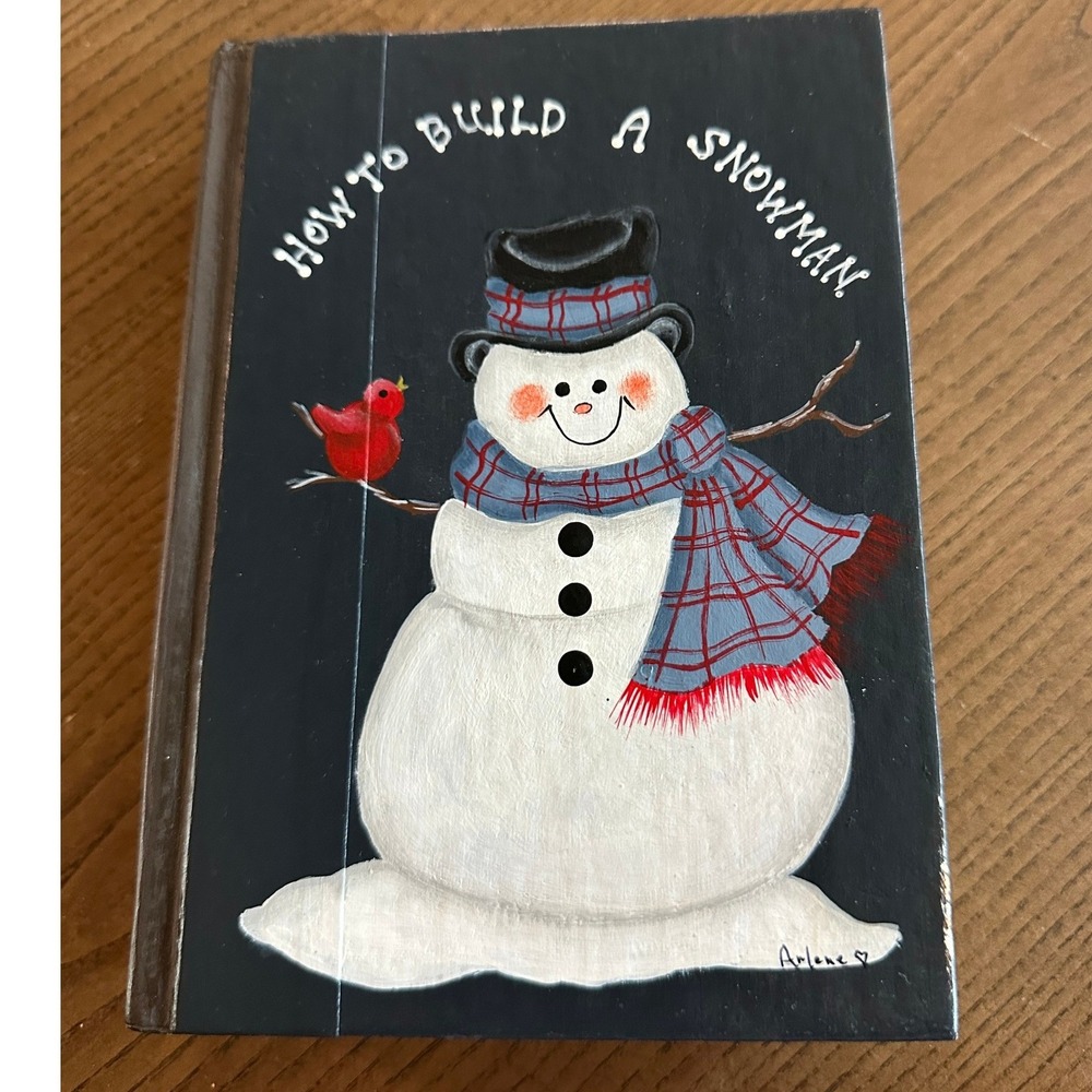 Vtg Hand Painted Readers Digest Book 1975 Snowman Winter Holiday Decor Arlene
